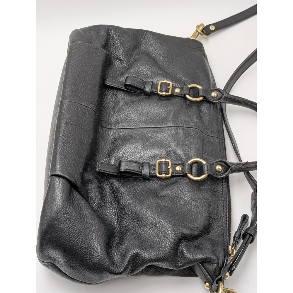 Coach Satchel Womens Medium Black Madison Lindsey 18676 Pebbled Leather Gold - Picture 3 of 10
